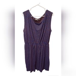 Loft Blue/Brown Sleeveless Cotton Midi Dress size Large